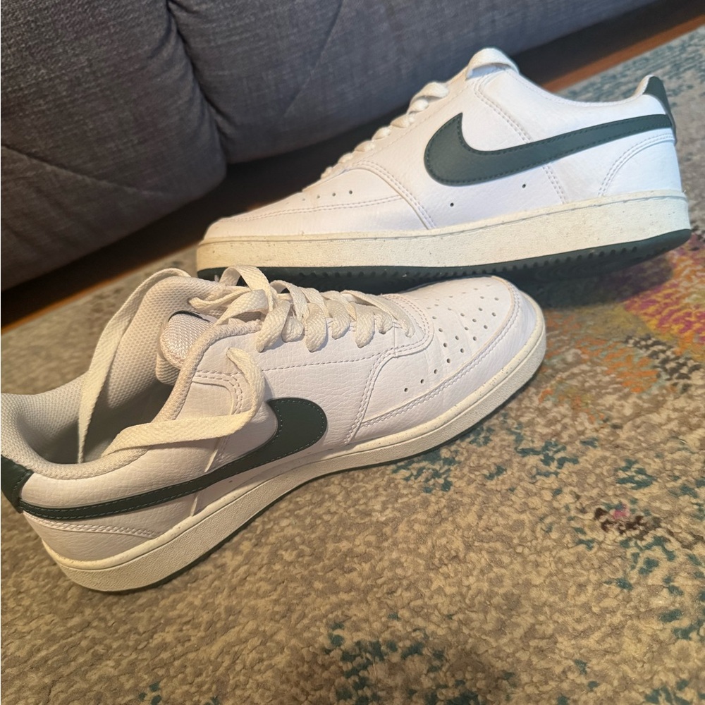 Nike White and Dark Green Men's Sneakers